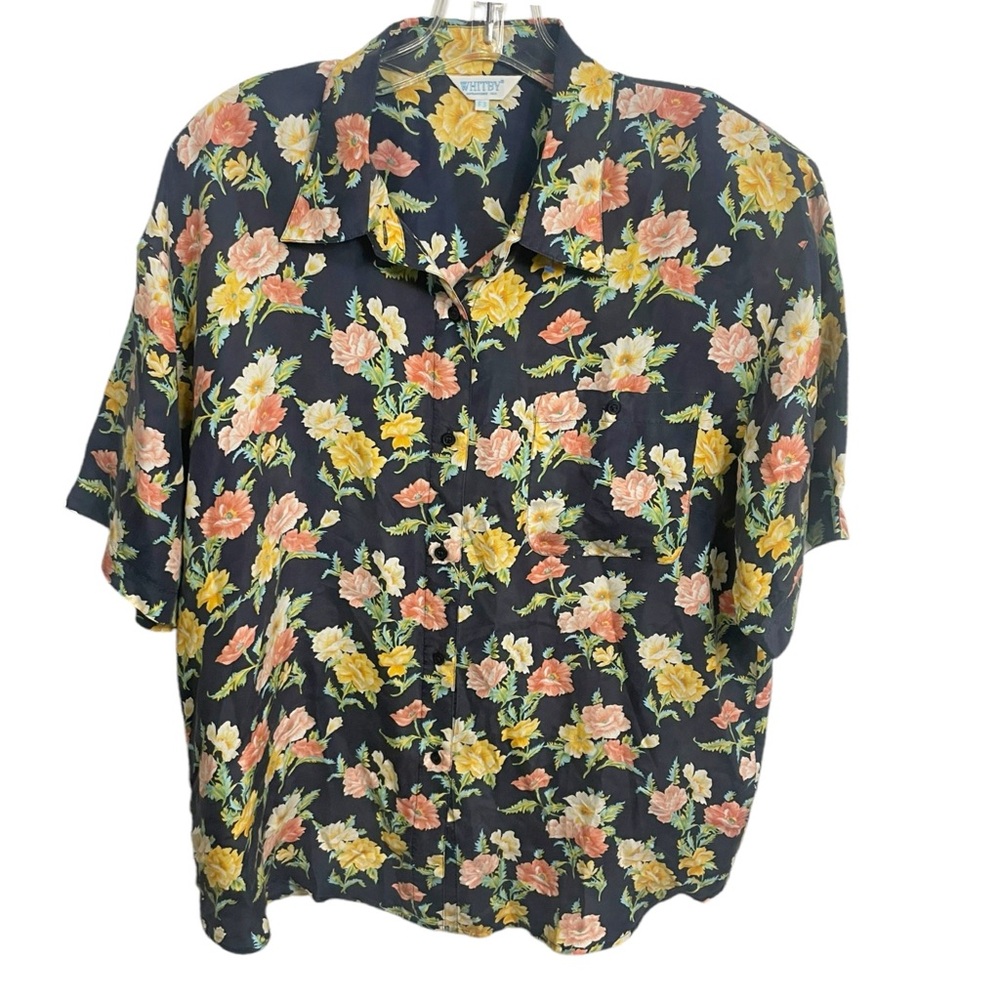 COPY - Vintage WHITBY blouse Sz F3/1X 100% washed Silk, Button Up, floral soft …